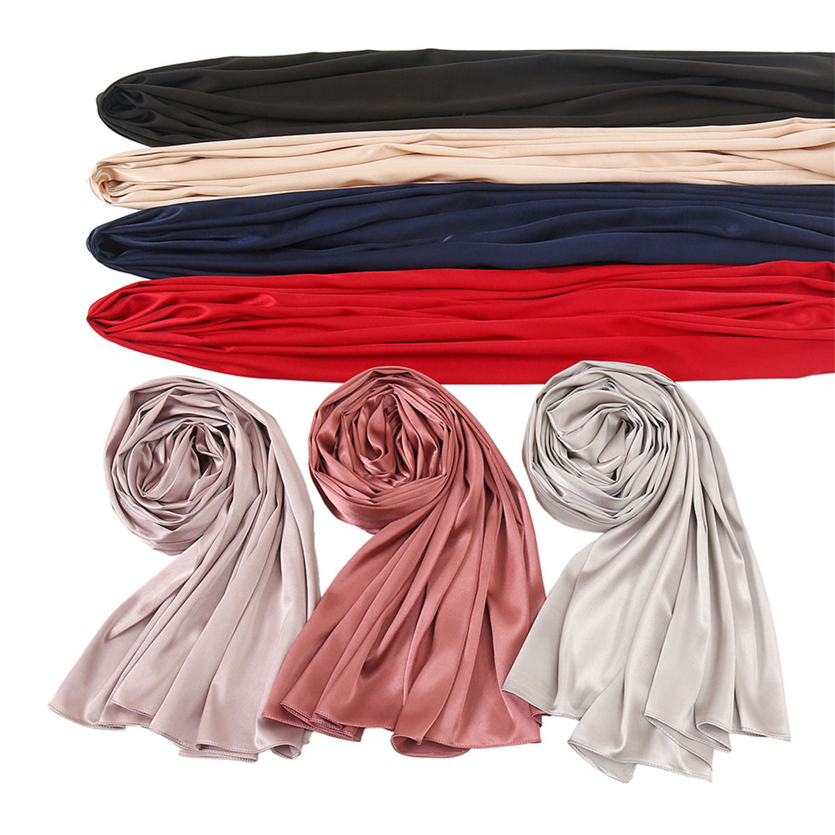 Women&#39;s solid color simple style breathable bright silk chiffon scarf