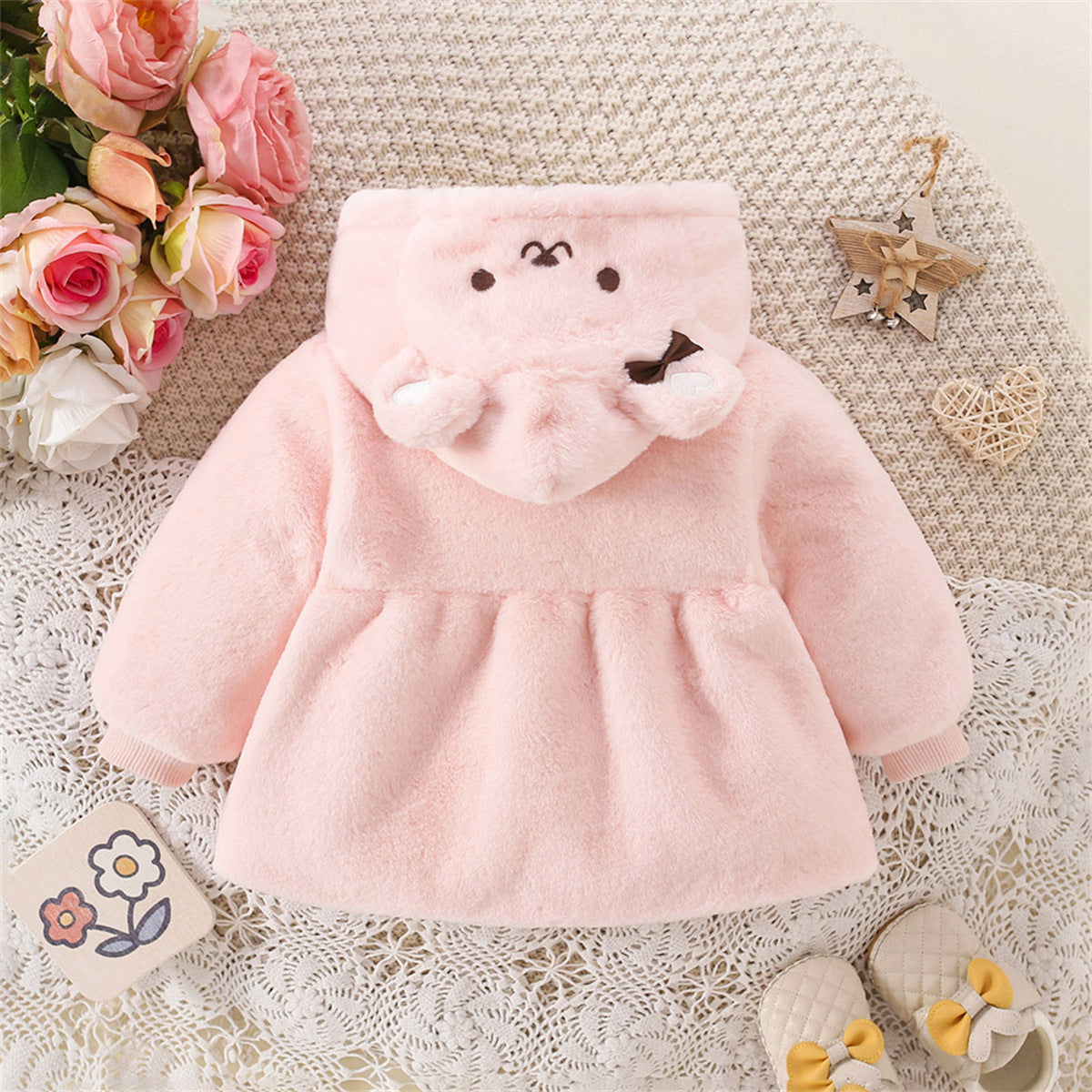 New winter girls embroidered love cartoon bunny wool sweater with bunny bag