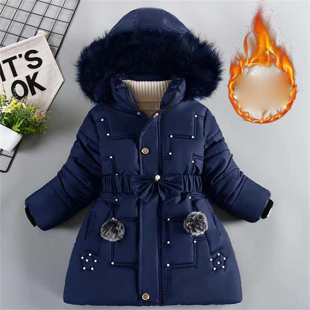 Winter simple temperament style plus velvet and thick short cotton coat for middle and large children and girls