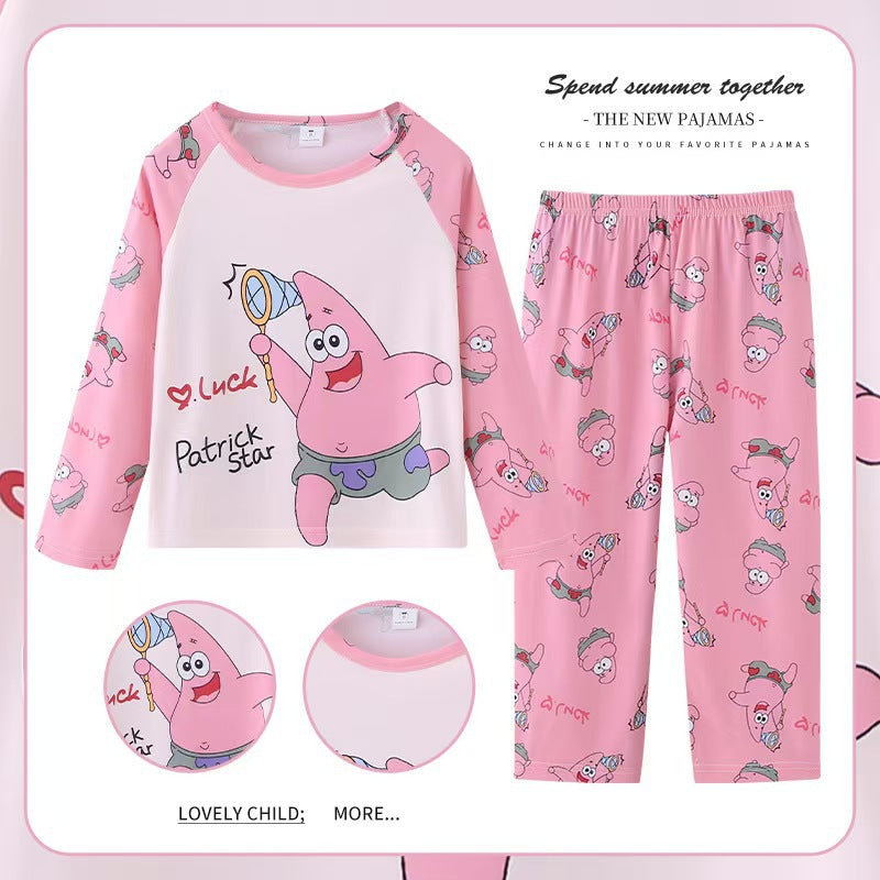 Children's long-sleeved air-conditioning clothes cartoon pajamas spring and autumn boys and girls home clothes autumn clothes autumn trousers suit