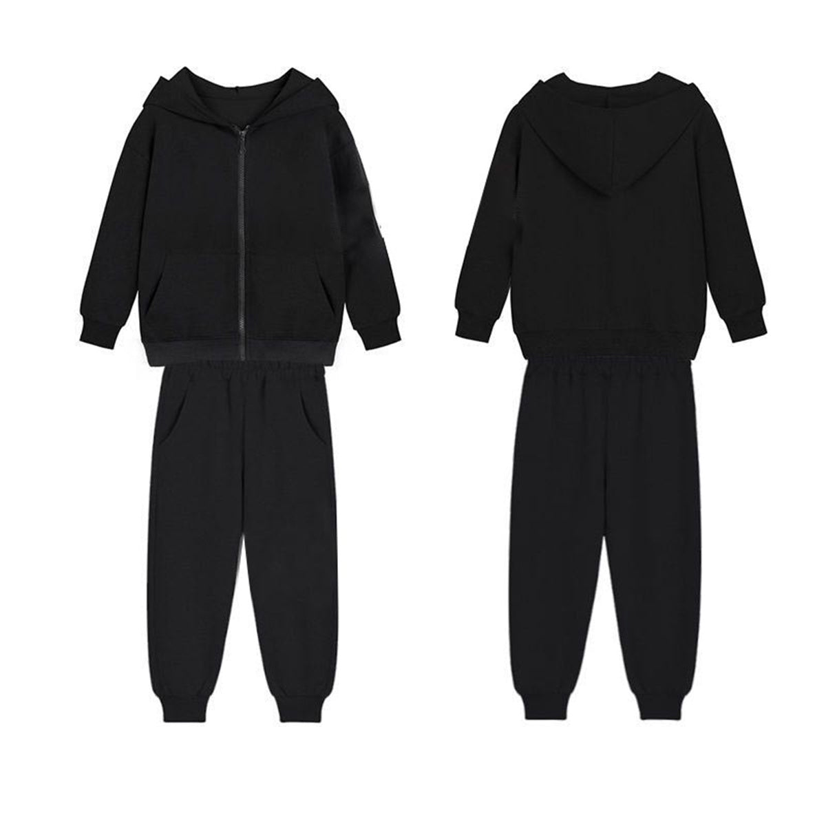 Solid color hooded cardigan sweatshirt suit sports suit two-piece set