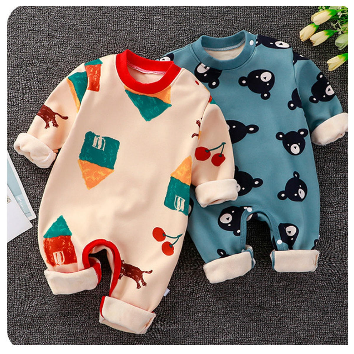 Baby jumpsuit autumn and winter warm suit newborn clothes plus fleece romper