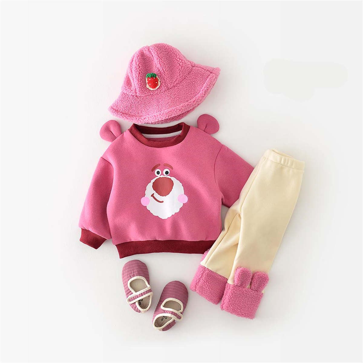 Spring and Autumn Girls Strawberry Bear Sweater Two-Piece Set