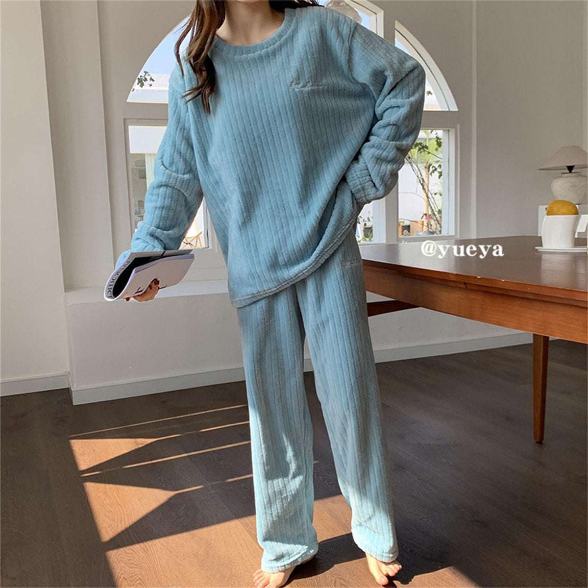 Coral Fleece Pajamas Women's Long Sleeve Thickened Home Clothes Peach Comfort Cotton Set