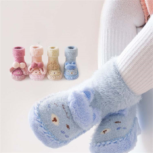 Children's autumn and winter cute plush animals warm breathable soft bottom baby socks