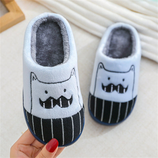 Cartoon pattern velvet room heel non-slip cotton slippers for boys