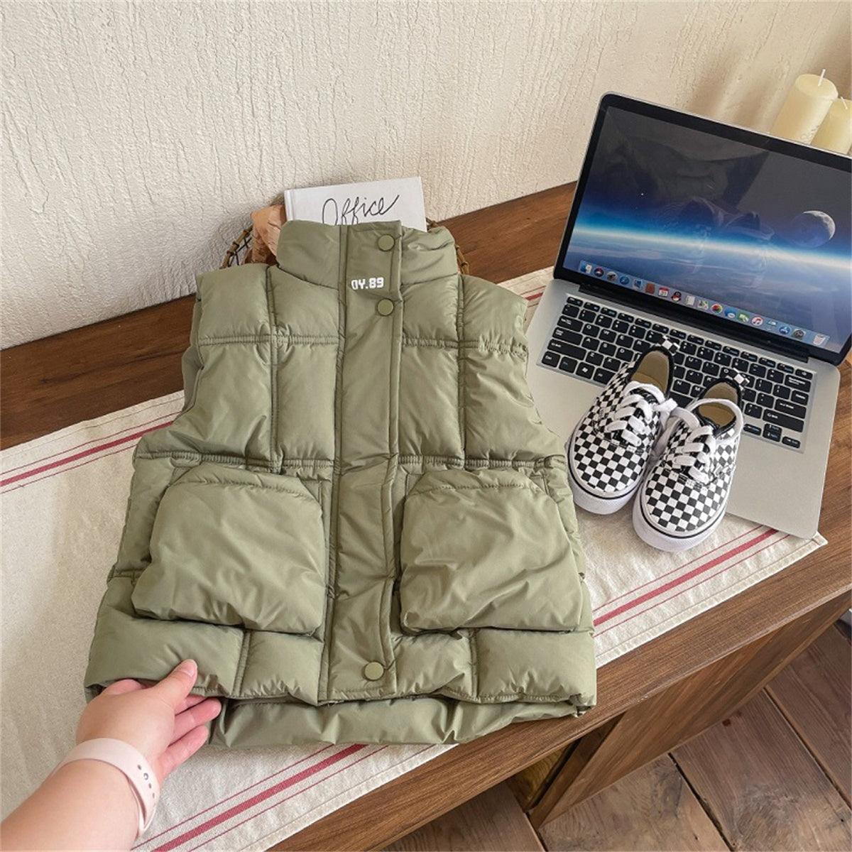 Winter down waterproof solid color warm vest for boys and girls