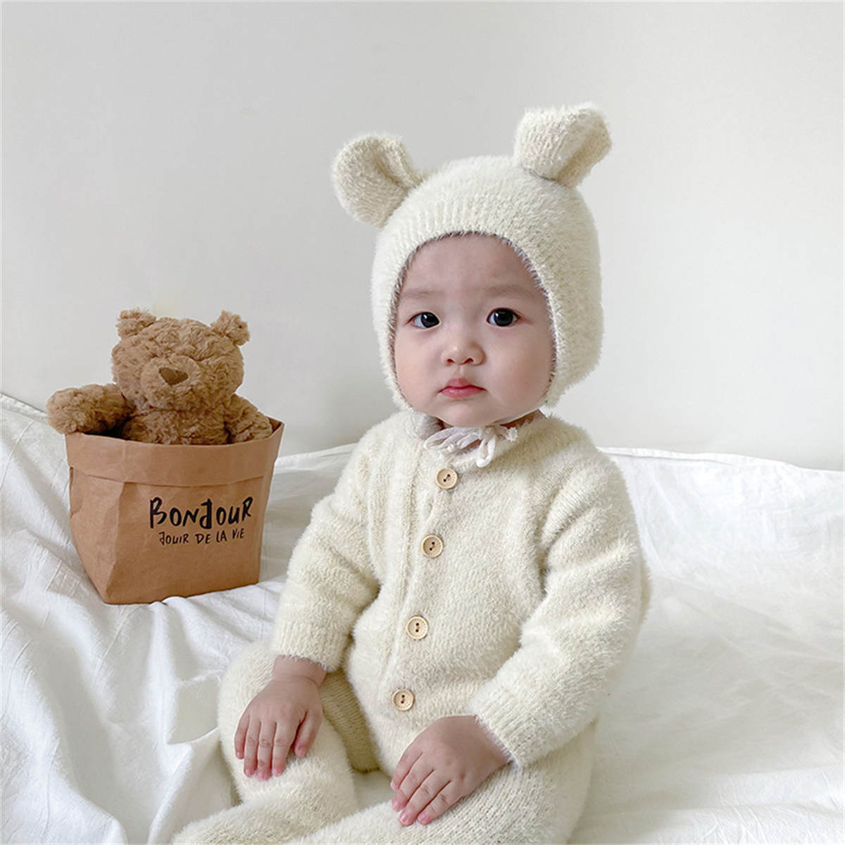 Baby autumn mink fleece bear foot cover crawling clothes