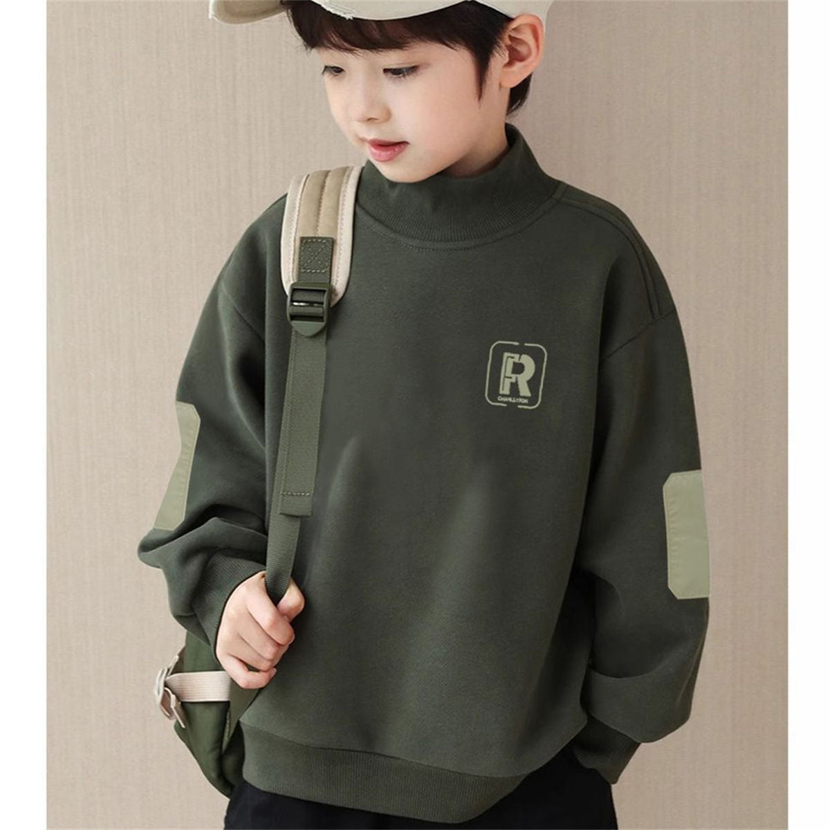 Winter plus velvet fashionable letter casual color matching style bottoming shirt for middle and large boys