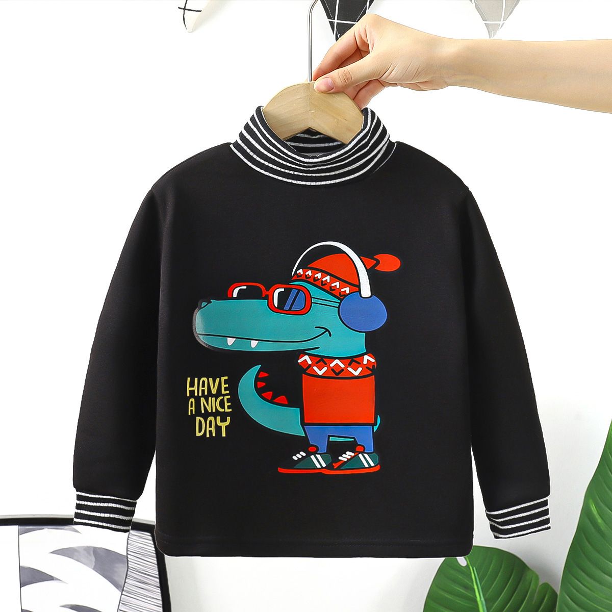 Children's sweatshirt autumn and winter new high collar plus velvet autumn clothes cartoon small and medium boys and girls warm thick single top