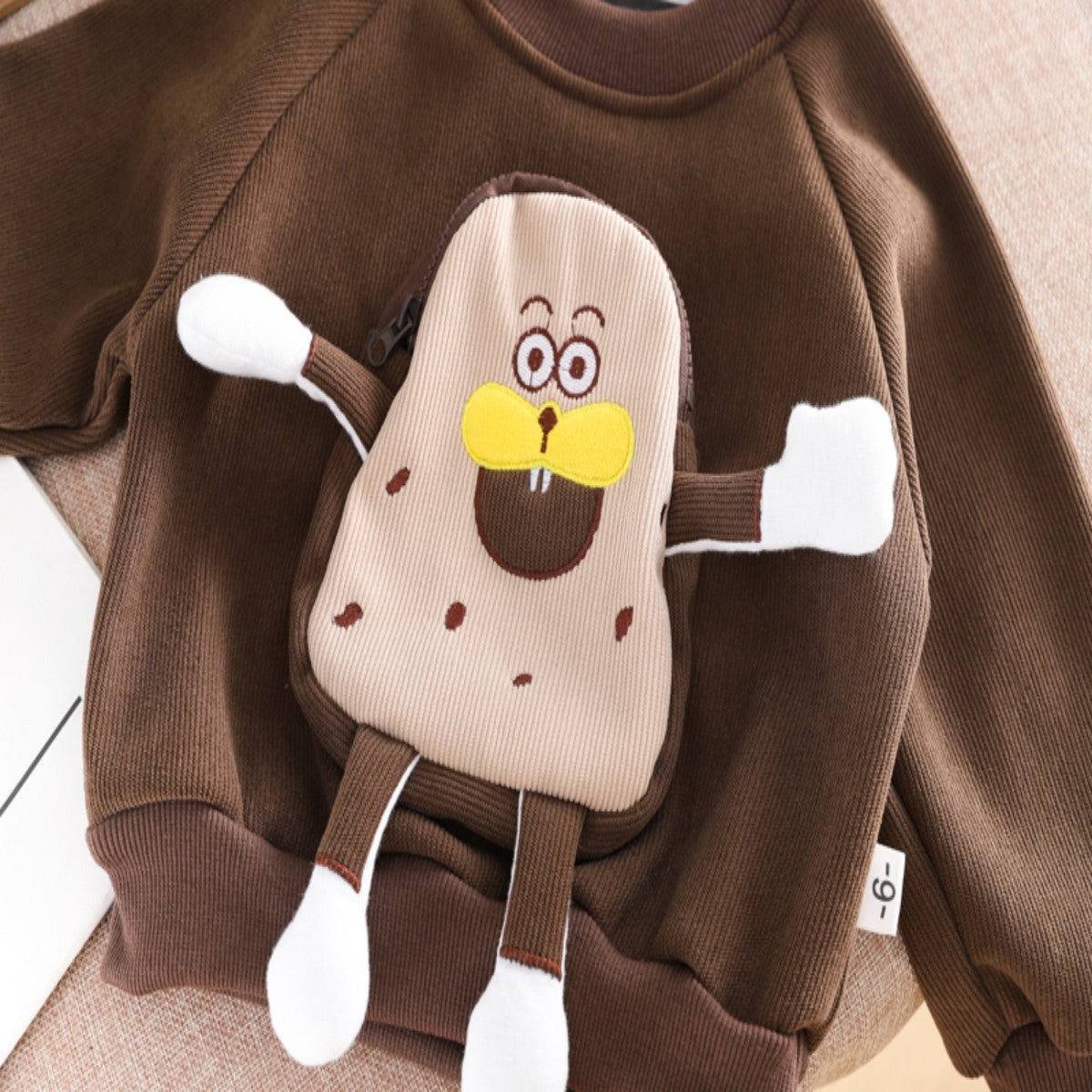 Winter children's plus velvet cute style sweater suit new style fashionable baby winter clothes warm two-piece suit