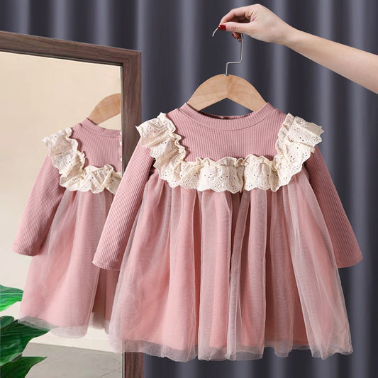 Girls Spring and Autumn New Princess Dress Cotton Fashion Long Sleeve Dress Tulle Dress