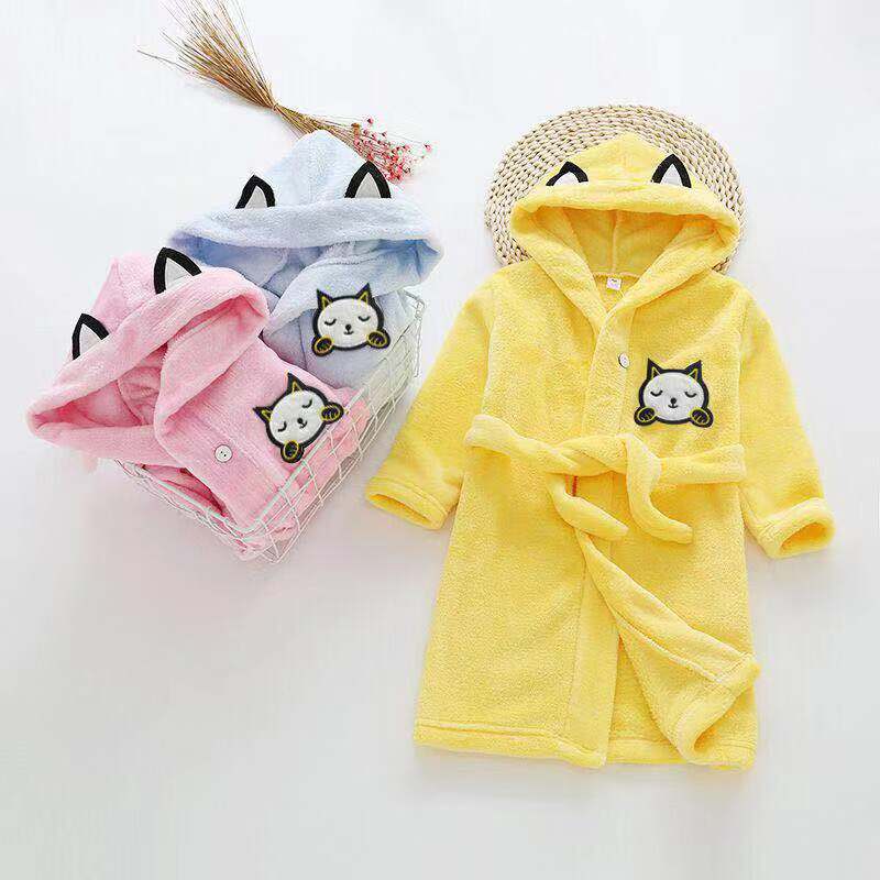 Children's home wear single-layer double-faced velvet lace-up bathrobe