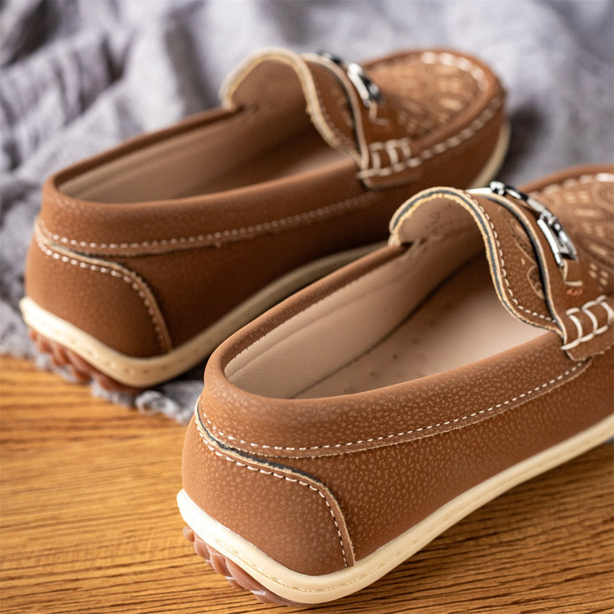 Children's boys' handmade casual, lightweight, versatile and durable flat leather shoes