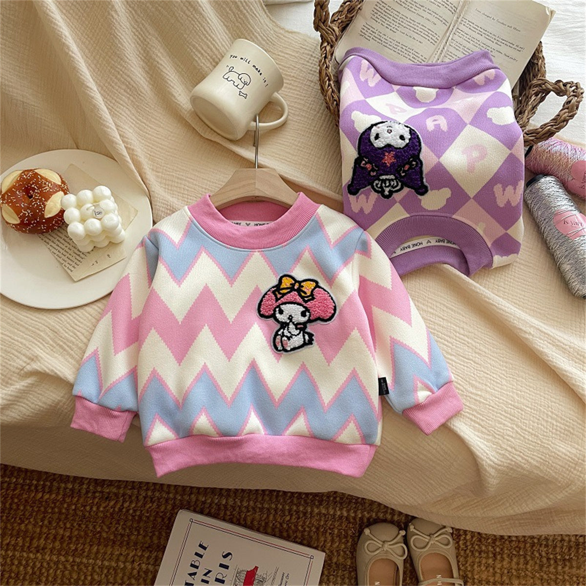 Plush baby girl cartoon Kuromi warm bottoming shirt