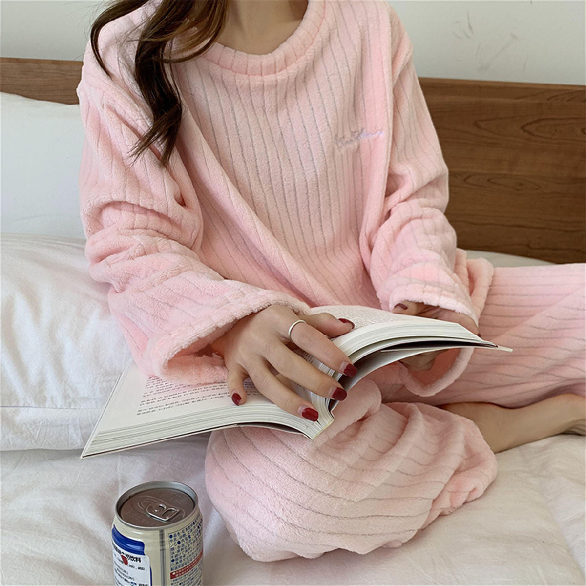 Coral Fleece Pajamas Women's Long Sleeve Thickened Home Clothes Peach Comfort Cotton Set