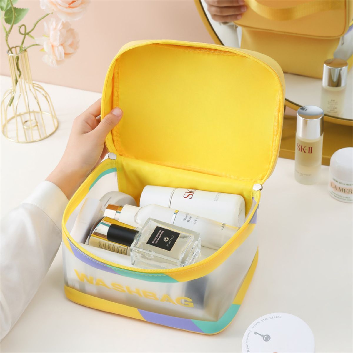 Large capacity waterproof toiletry bag cosmetic storage bag portable hand-held square bag