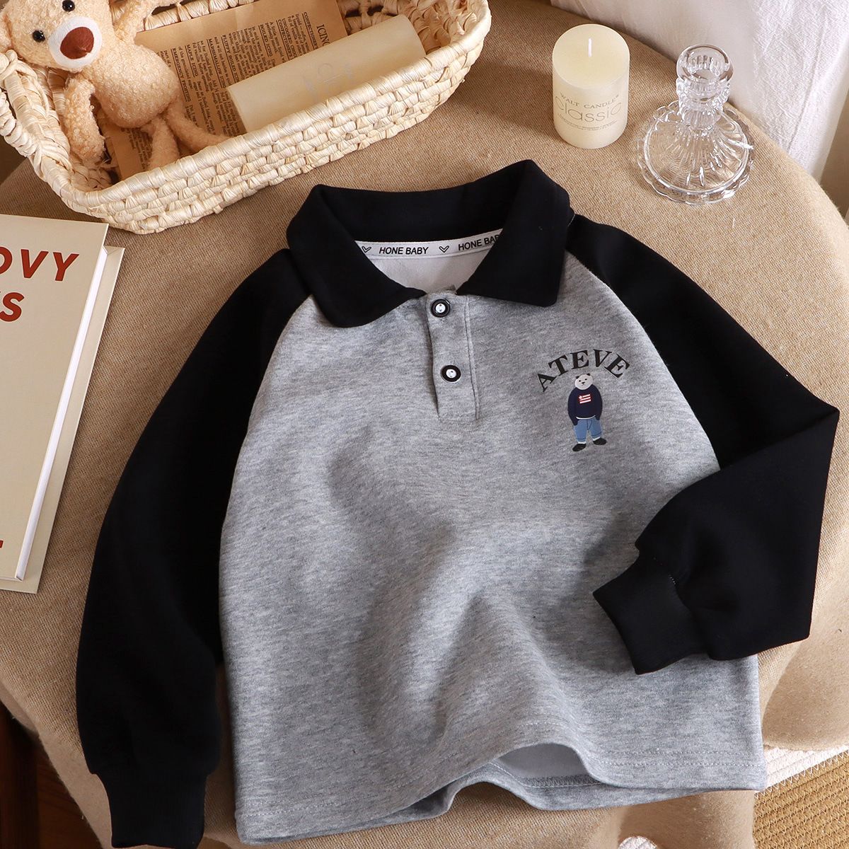 New polo shirt sweater spring and autumn new children's lapel long-sleeved bottoming shirt medium and large children's clothing splicing shirt