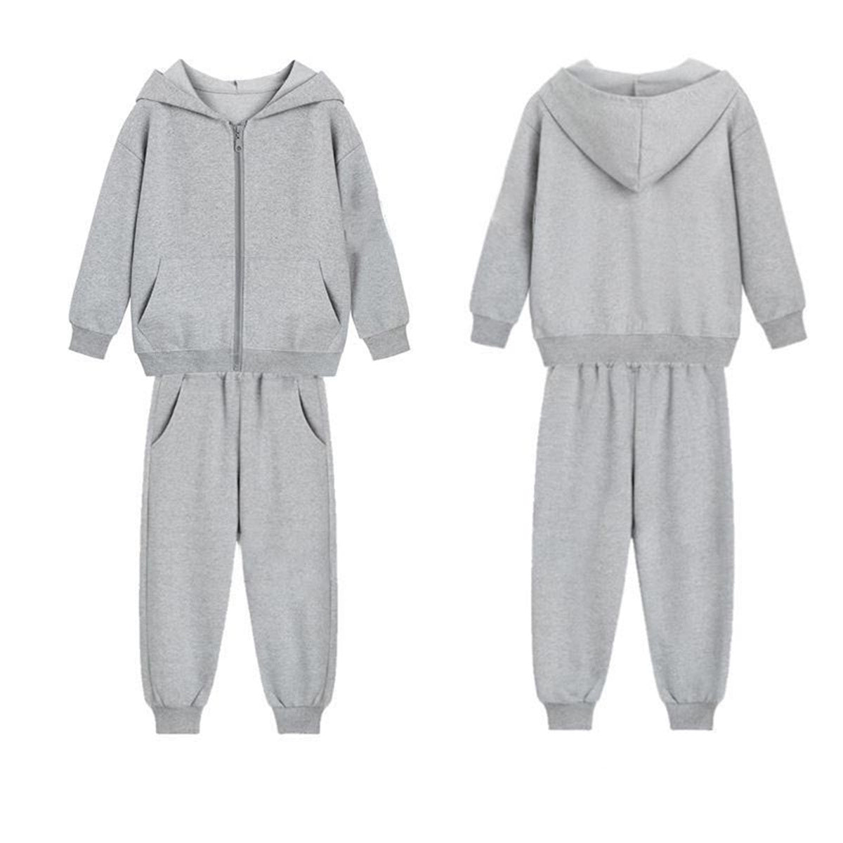 Solid color hooded cardigan sweatshirt suit sports suit two-piece set