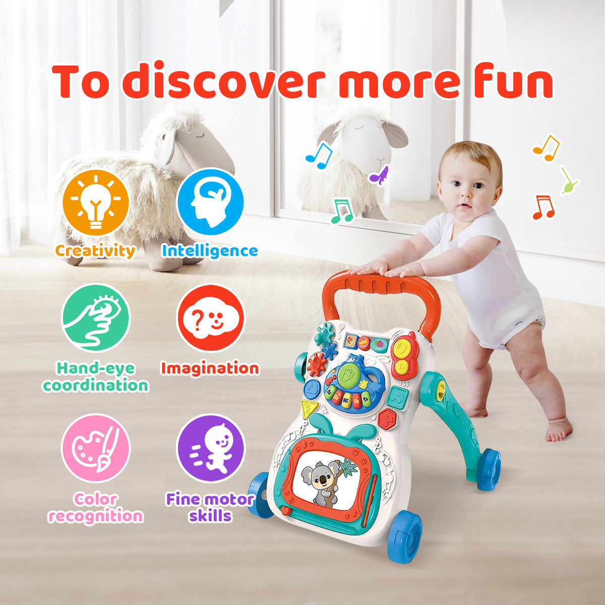 Baby push toddler toy children's music sliding baby anti-rollover multifunctional walker