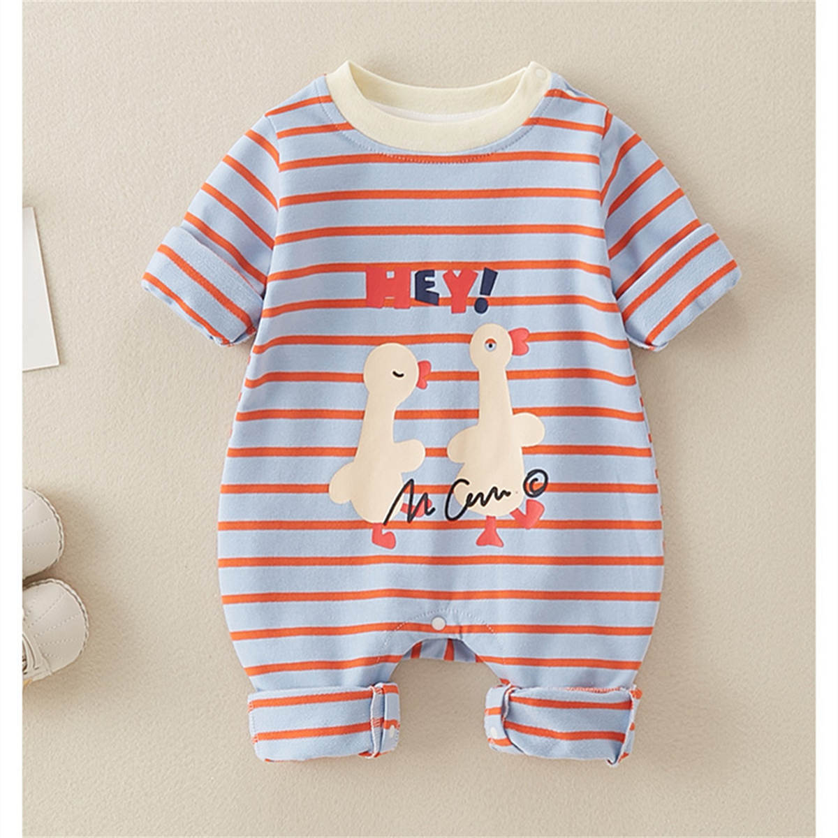 Autumn newborn pure cotton single layer comfortable cartoon striped romper