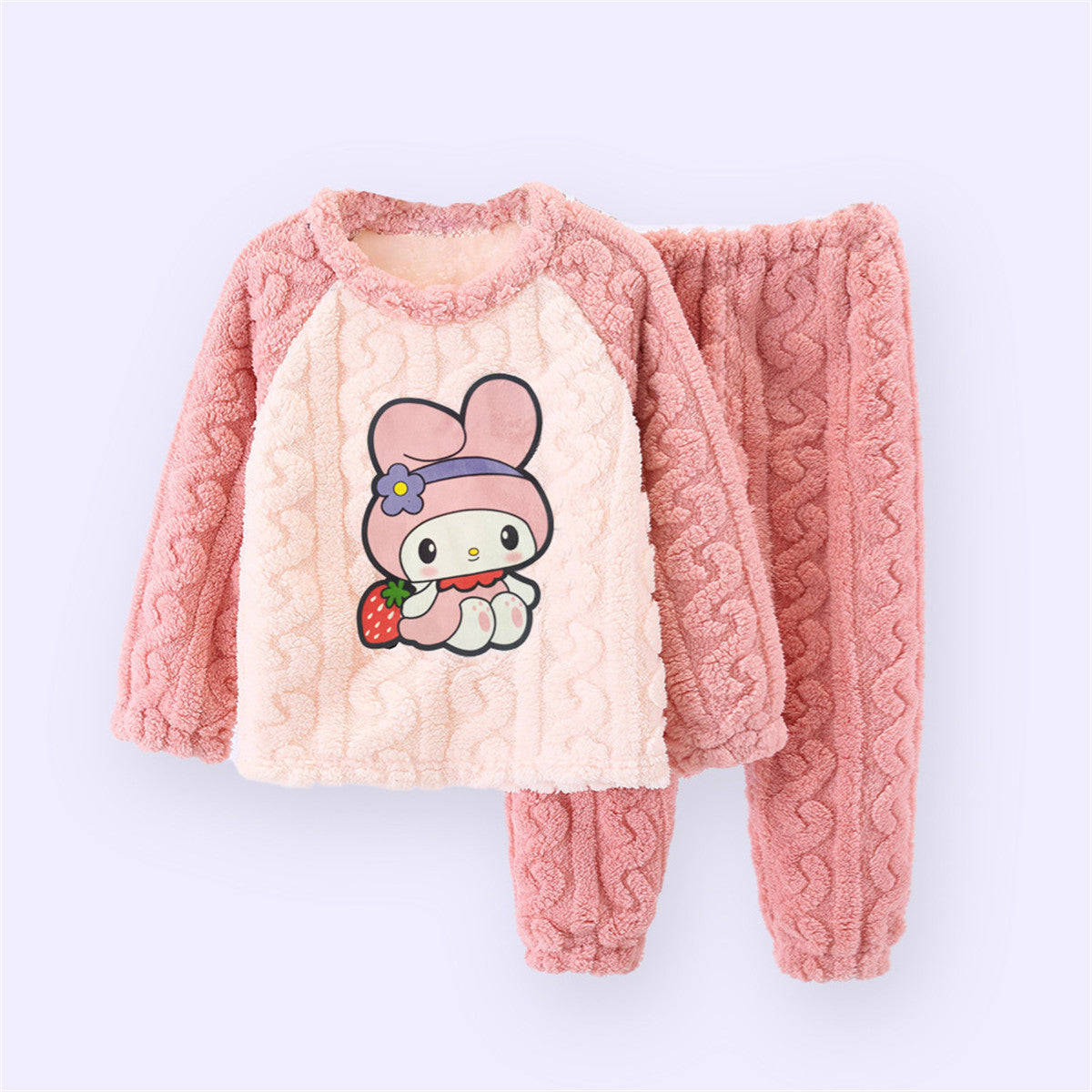 Girls coral flannel pajamas two-piece set cartoon home clothes for middle and large children