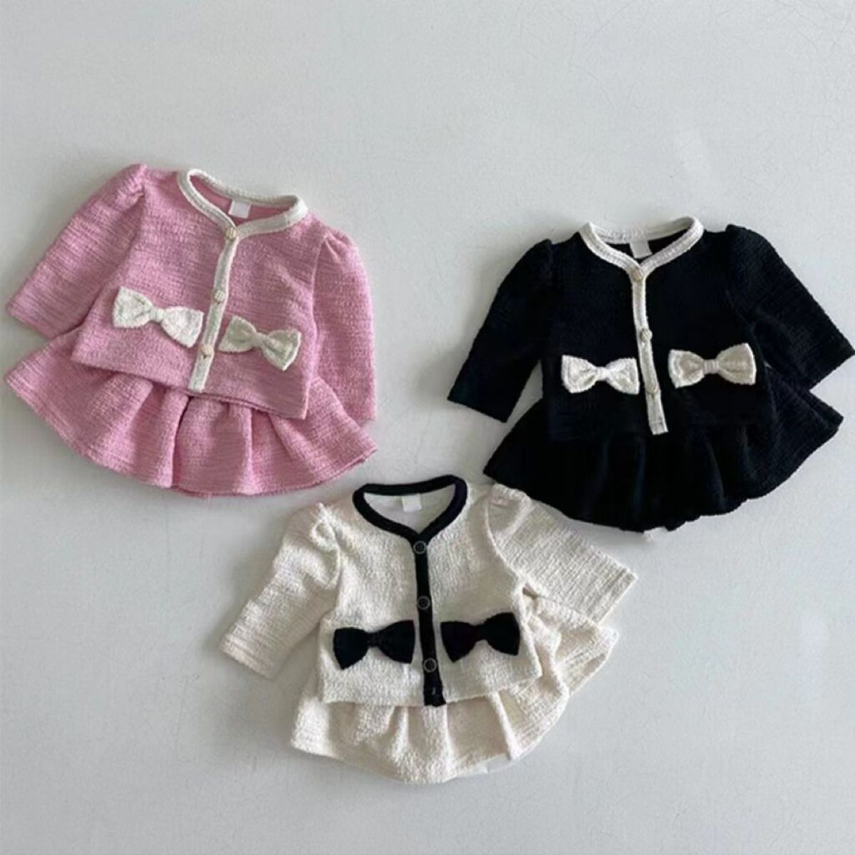 Bowknot cardigan skirt suit ladies versatile cute baby girl