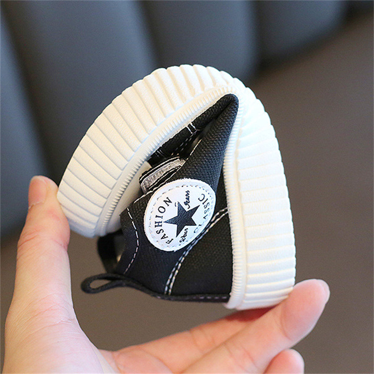 Children's and boys' spring and autumn pure color simple casual style Velcro high-top canvas shoes