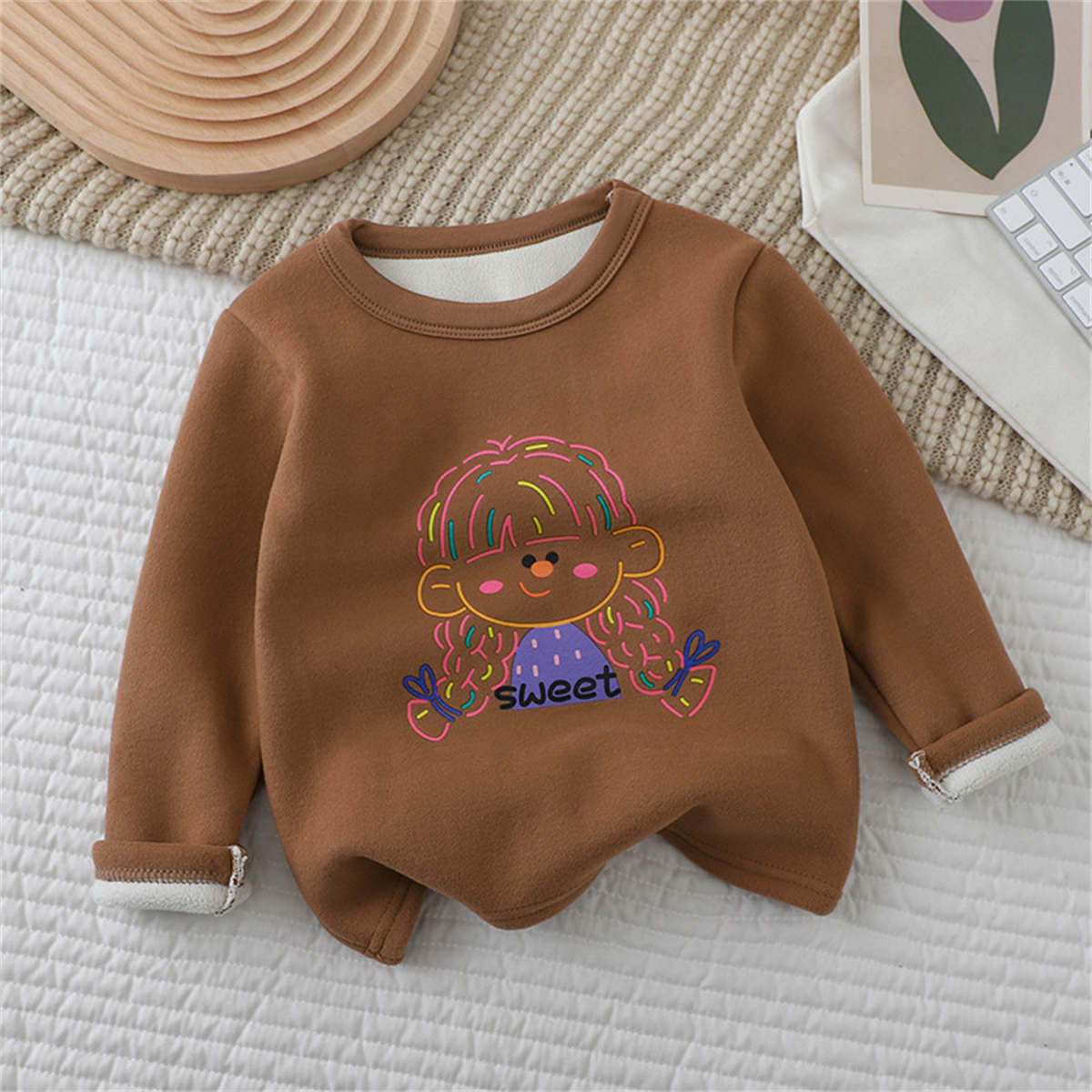 children&#39;s autumn and winter fleece round neck bottoming sweatshirt