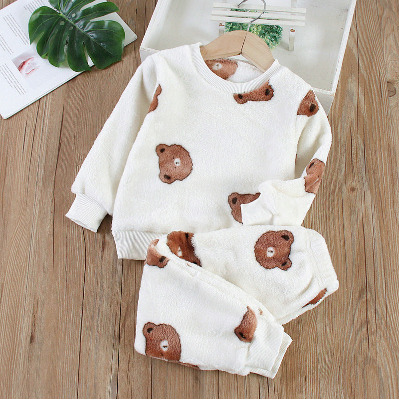 Flannel winter pajamas and home clothes 2-piece set