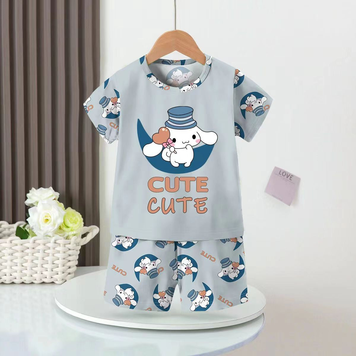 Boys cartoon short-sleeved thin baby children's fashionable casual air-conditioned home clothes set