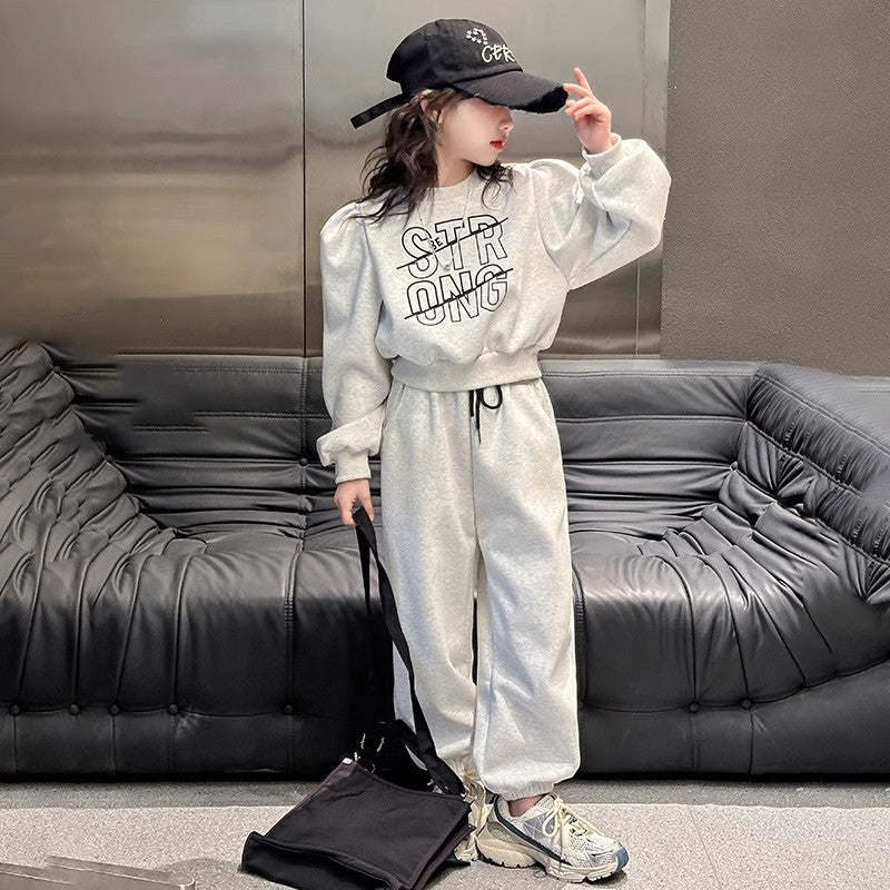 New autumn fashion letter print casual sweatshirt two-piece suit for middle and large children