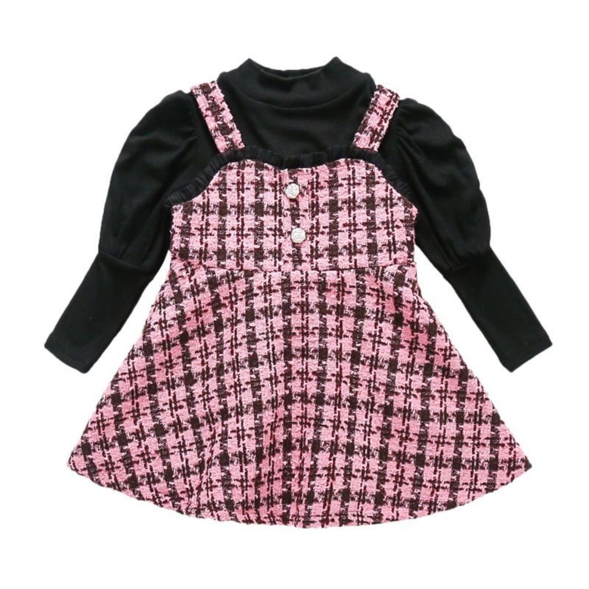 Girls plaid Chanel style fake two-piece dress