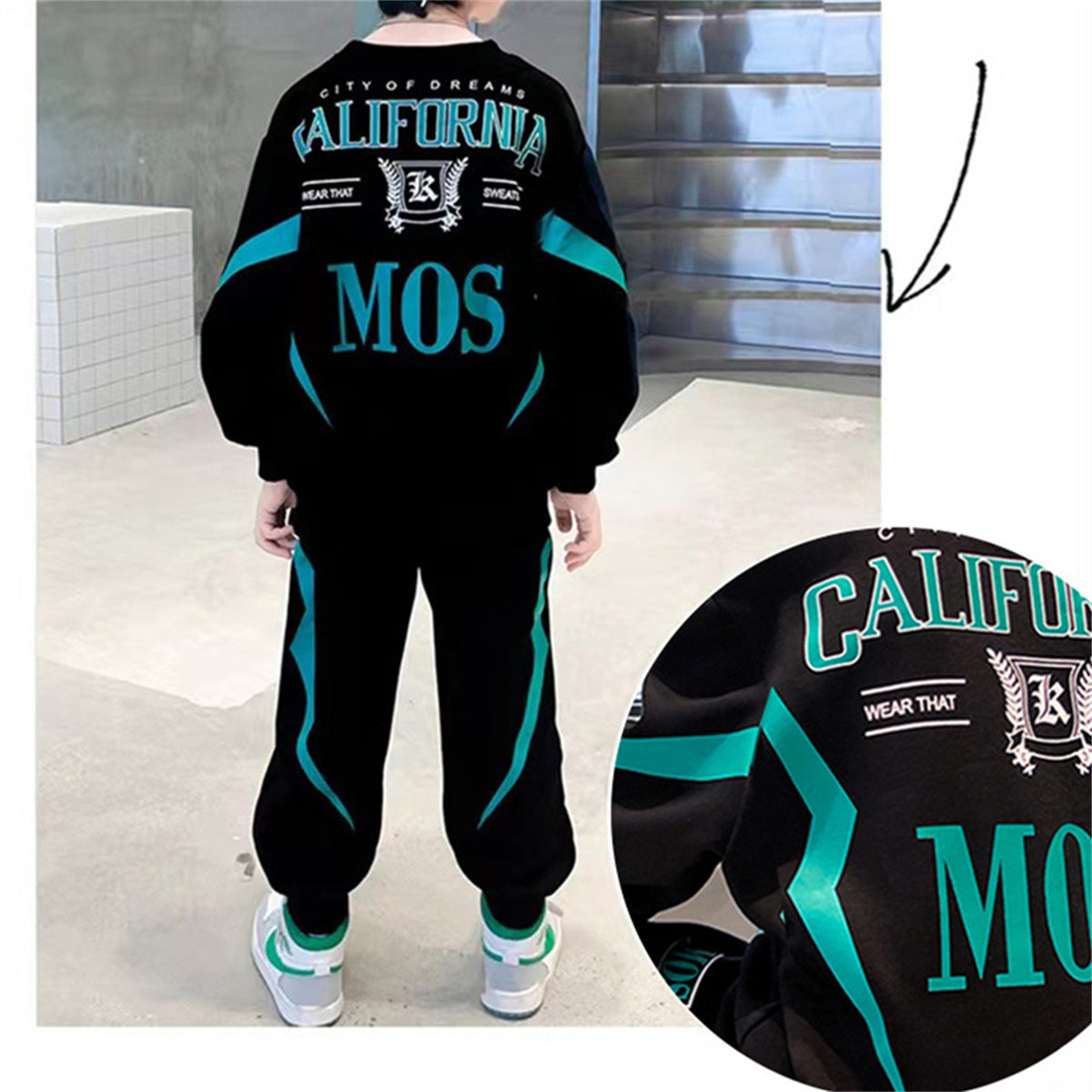 Boys' fashionable versatile sweatshirt long-sleeved two-piece sports suit