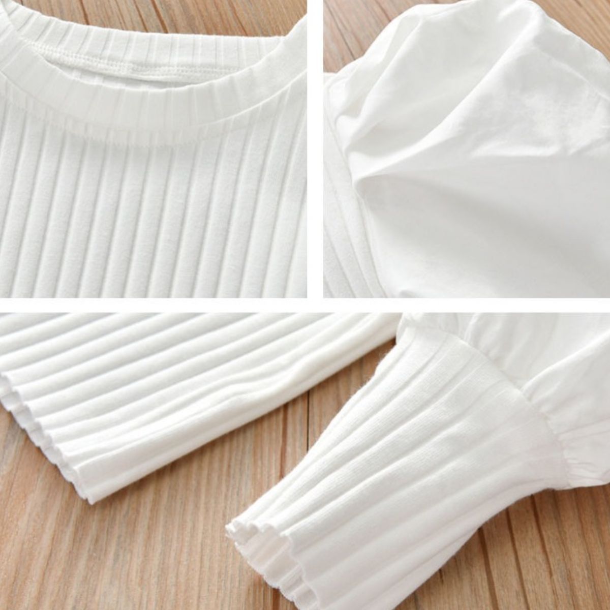 Girls' bottoming shirt new style children's puff sleeves ribbed long-sleeved T-shirt outer wear baby casual top