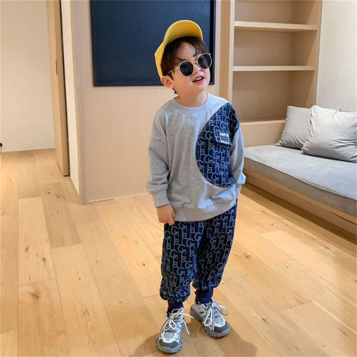 Autumn fashion print sports style T-shirt set for middle and large boys