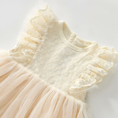 Flying sleeve lace mesh skirt