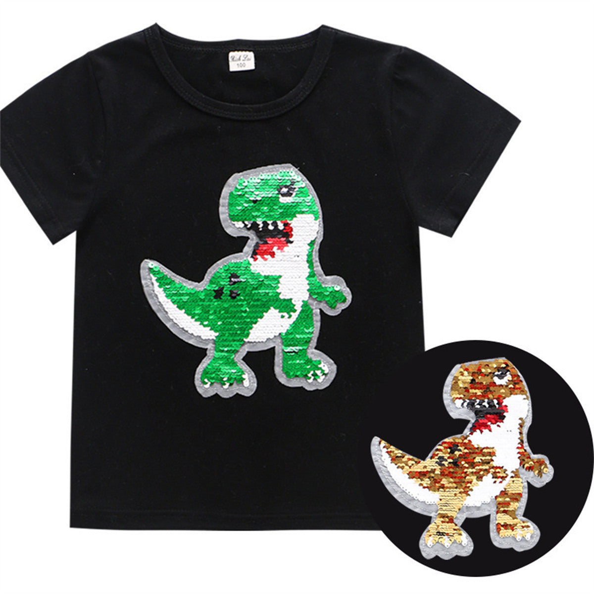 Children's summer new boys sequin short-sleeved T-shirt flip color top