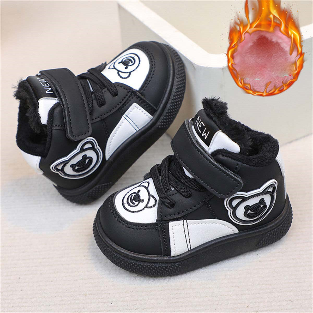 Cute bear warm, wear-resistant and non-slip Velcro cotton boots for boys and girls