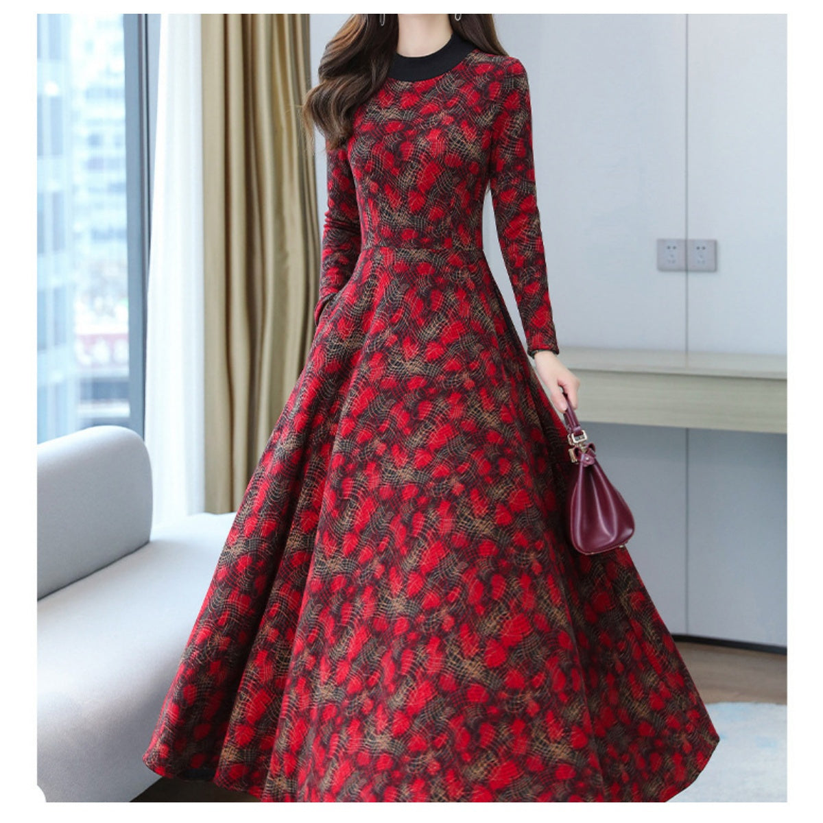 Warm mother's velvet dress knee-length dress