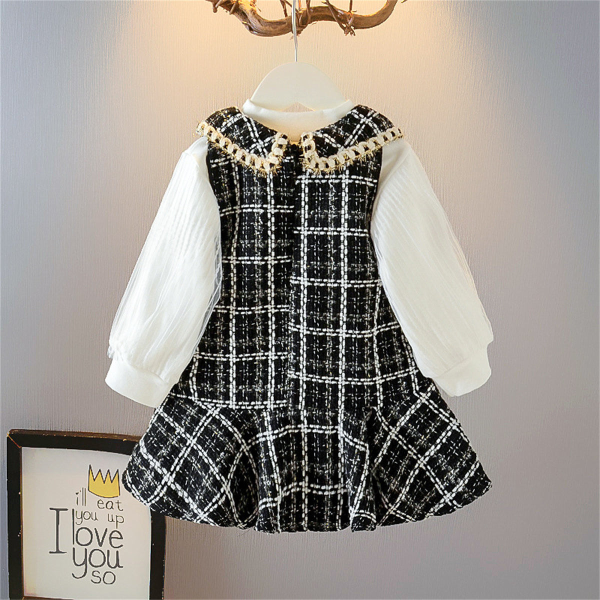 Girls' Chanel style suits spring and autumn dresses baby's first birthday dress vest dress two-piece suit