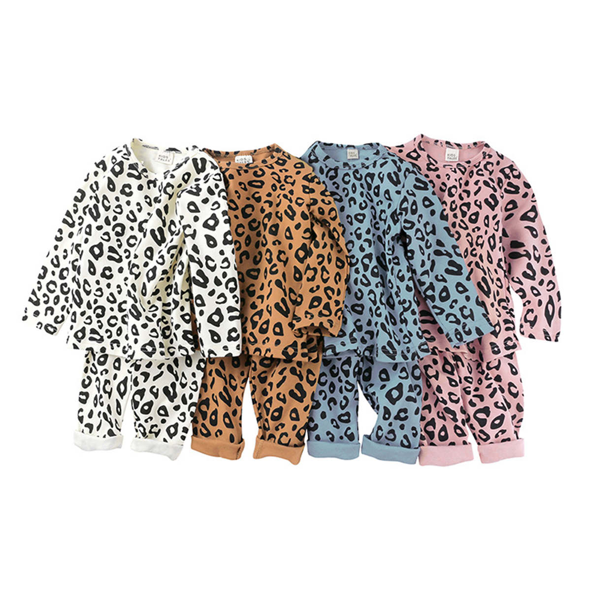 Children&#39;s leopard print stretch pajamas high waist belly protection two-piece set