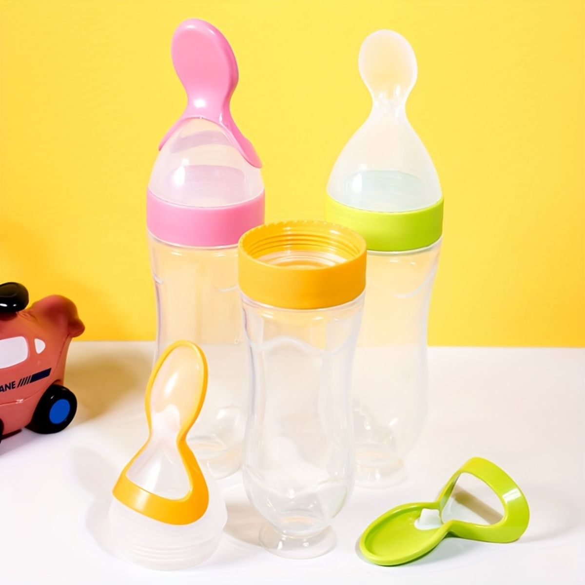 Silicone baby food squeezing rice cereal spoon with suction cup