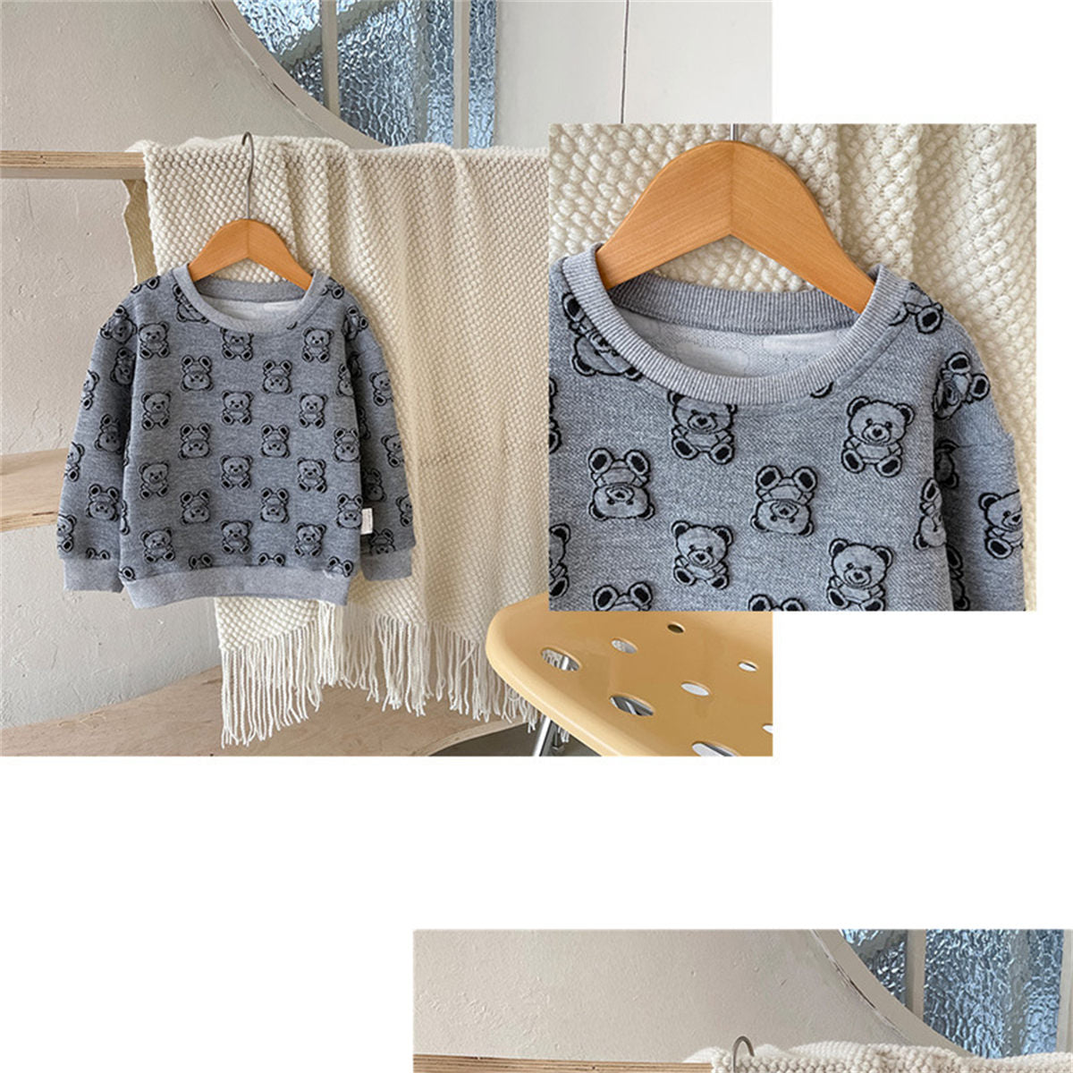 Children's Bear Terry Pullover Sweater Spring and Autumn New Girls Round Neck Long Sleeve Bottoming Shirt Boys T-shirt Children's Clothing