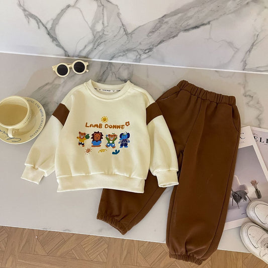 New style boys and girls suits spring and autumn children's clothes autumn clothes baby splicing sweater pants two-piece suit