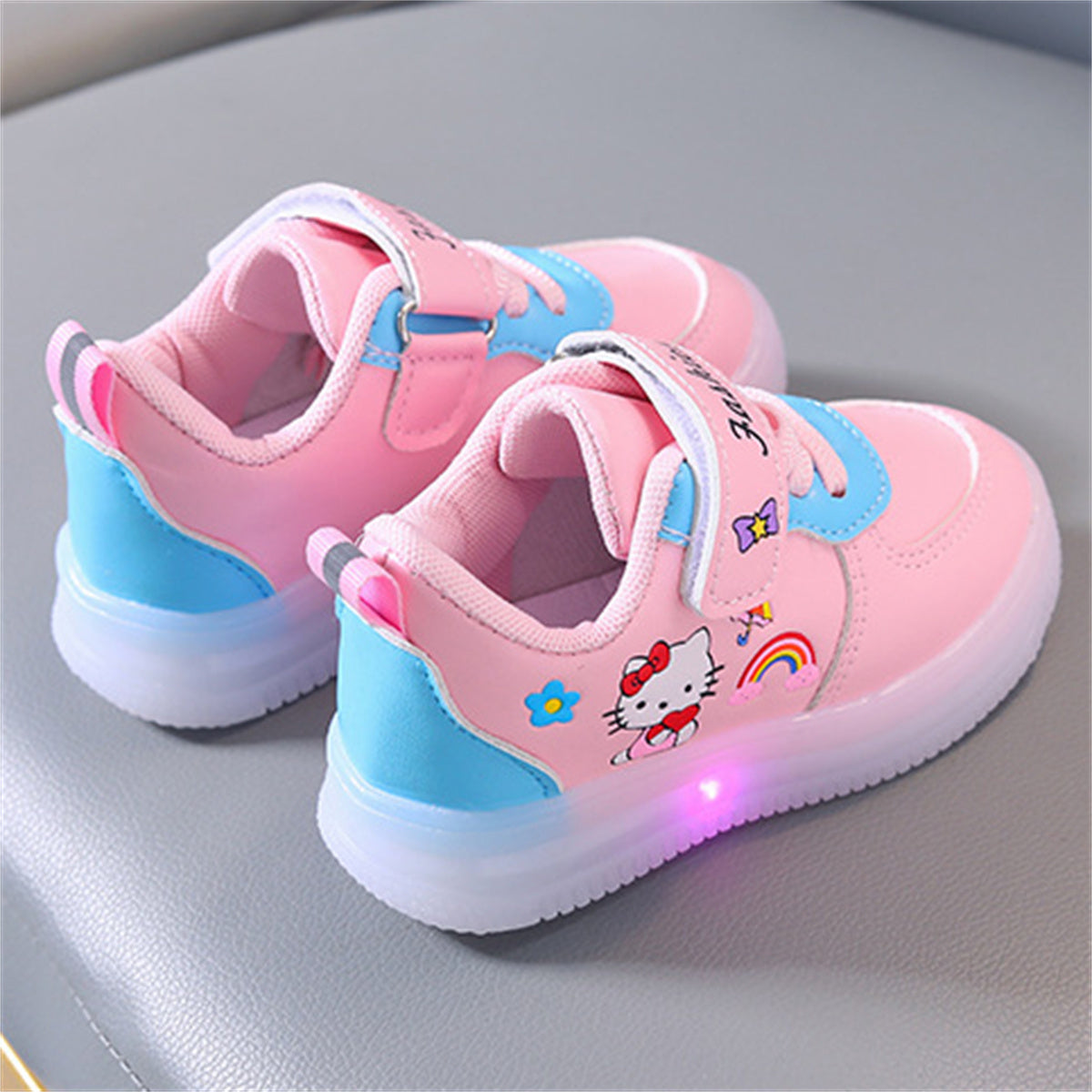 Toddler Girls Autumn Hello Kitty Cute Pattern Luminous Low-top Sneakers