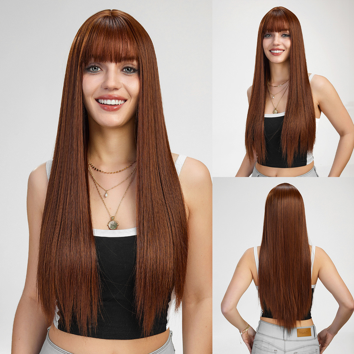 Wigs for women long straight hair full head set Long straight hair fashion hairstyle ladies fluffy natural wig set