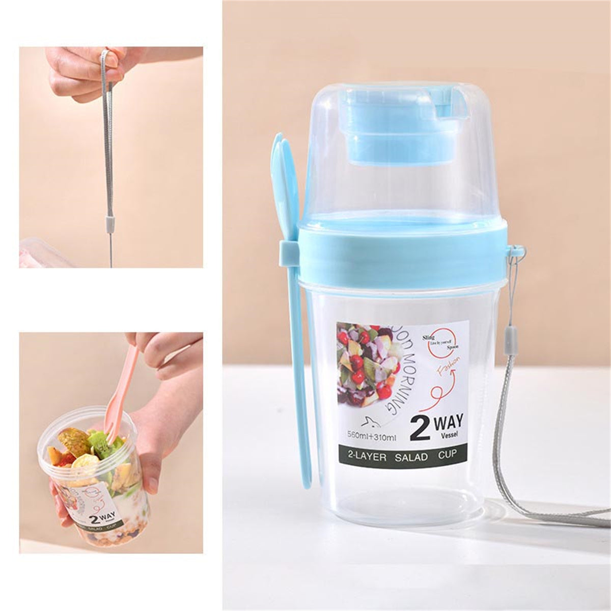 Breakfast salad cup portable fruit and vegetable light meal yogurt cup with fork lid