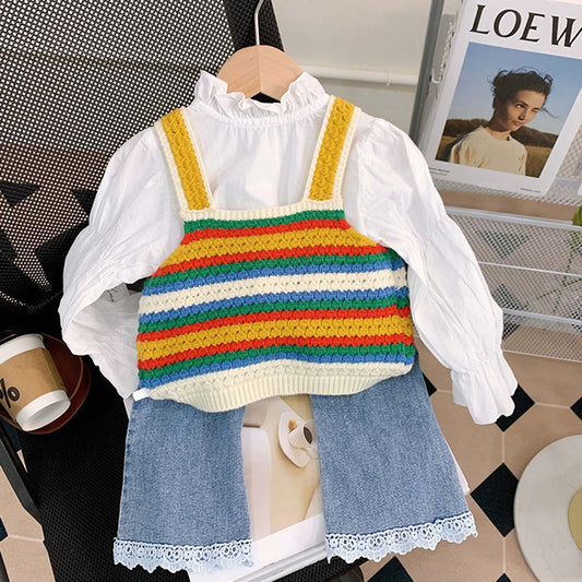 New autumn girls suits for baby girls cute shirt vest jeans three piece suit