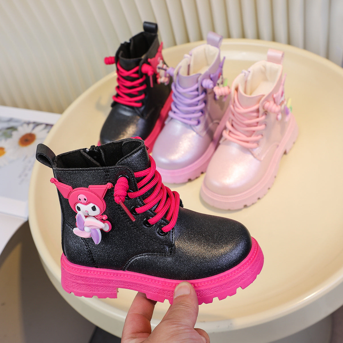 Cute cartoon Sanrio shiny waterproof and non-slip Martin boots for little girls in spring and autumn